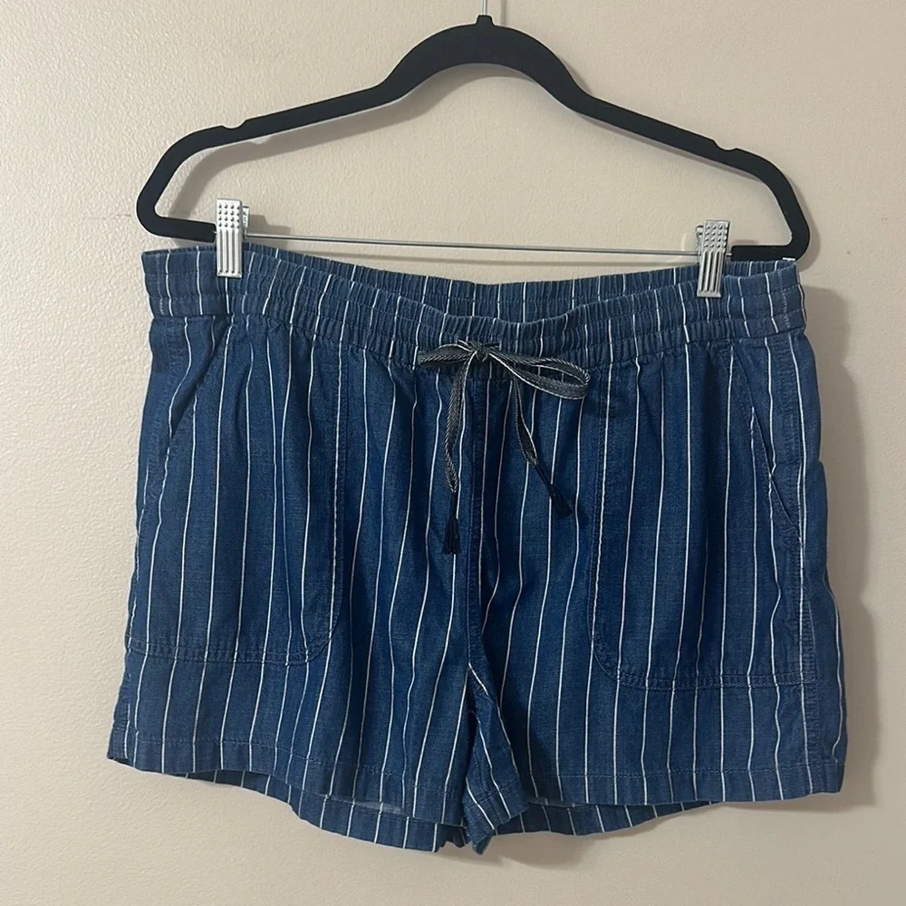 J. Crew Women's 3" Seaside Pull-on Shorts Indigo Stripe Sz Large Coastal Preppy - Picture 5 of 11